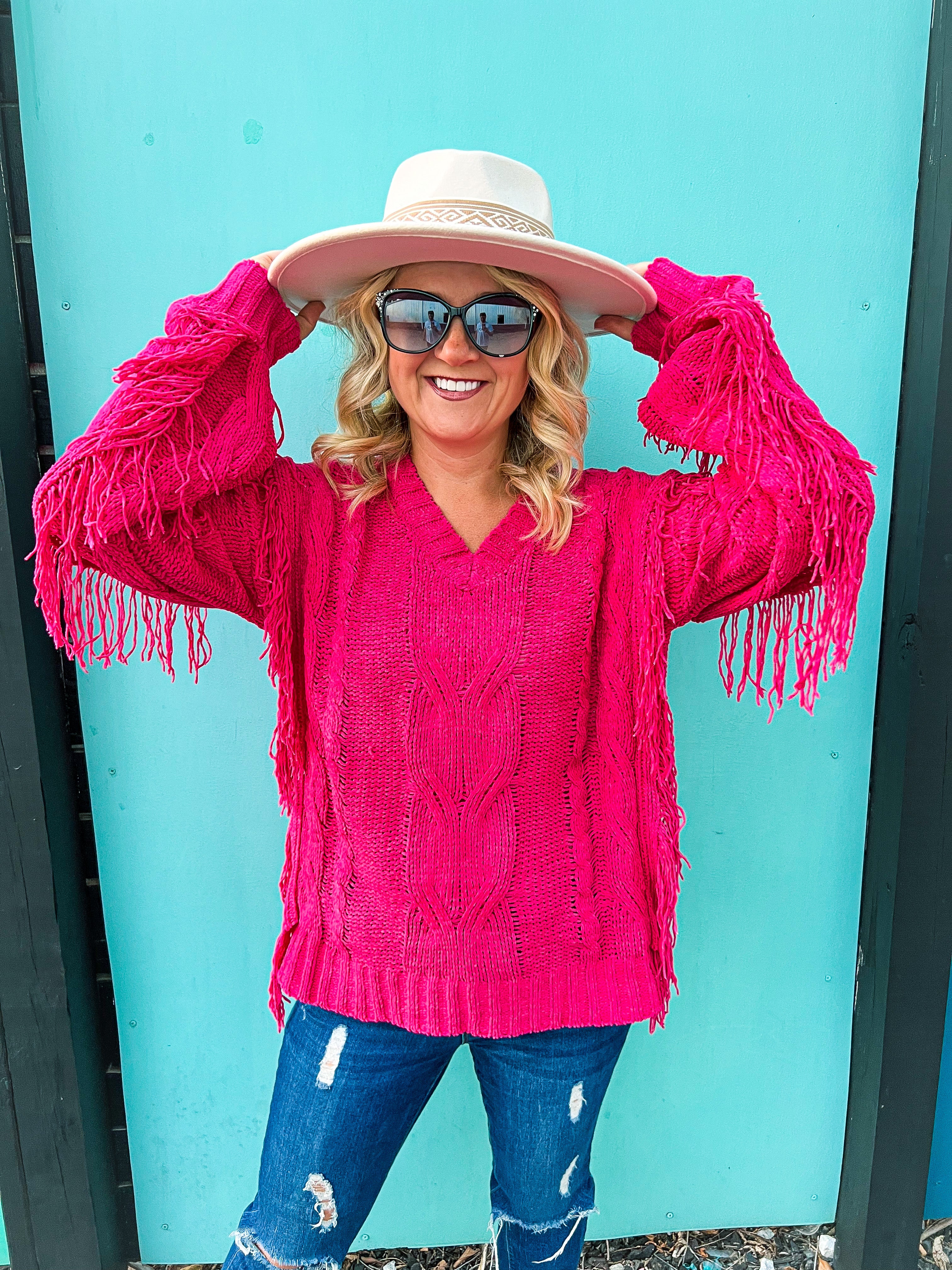 Hot pink sales fringe sweater