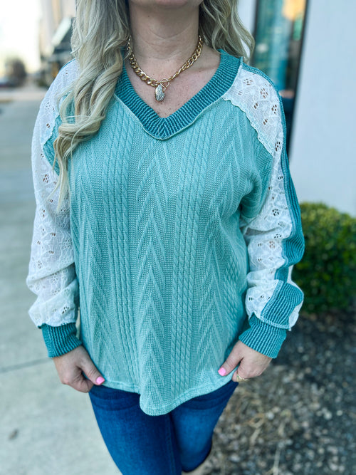 Mint Lace Ribbed Top