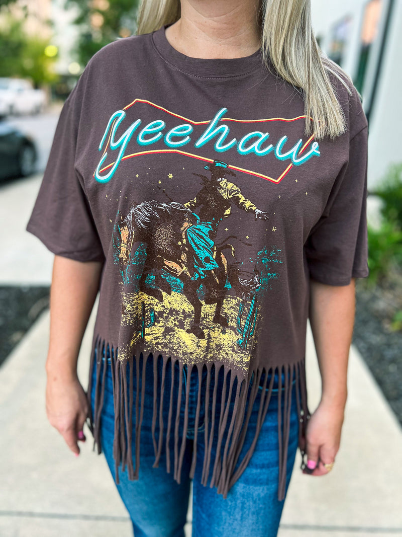 Brown Fringe Yeehaw Tee