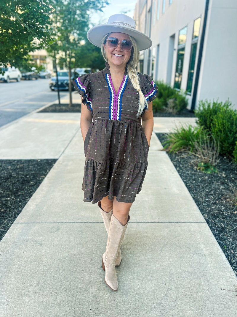 Brown Embroidered Fall Dress