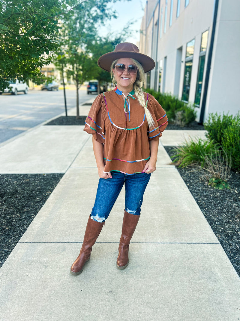 Camel Multicolored Fall Blouse