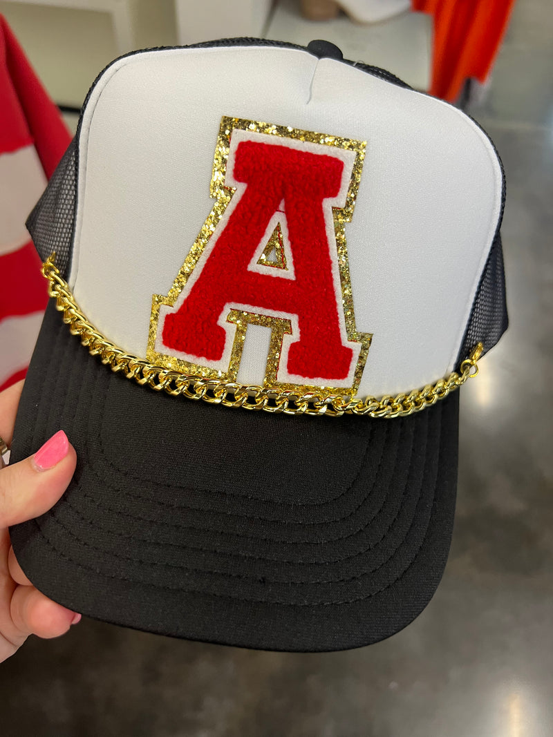"A" Trucker Cap with Gold Chain