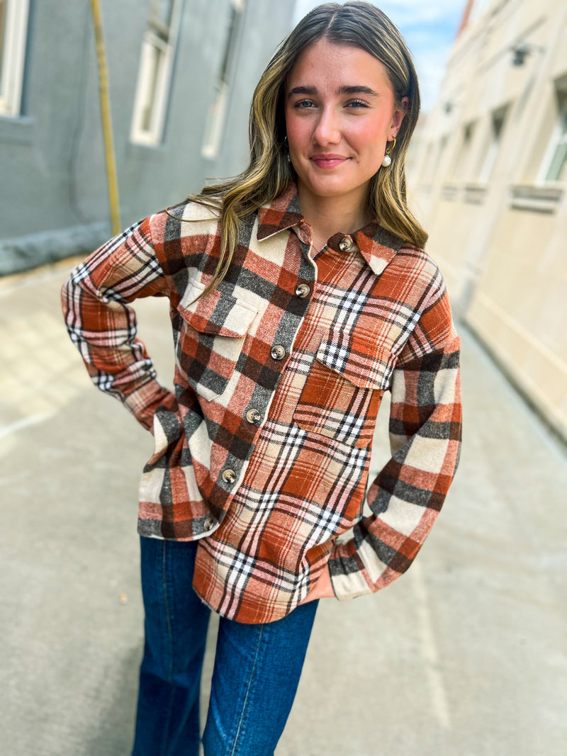 Rust Plaid Button Up