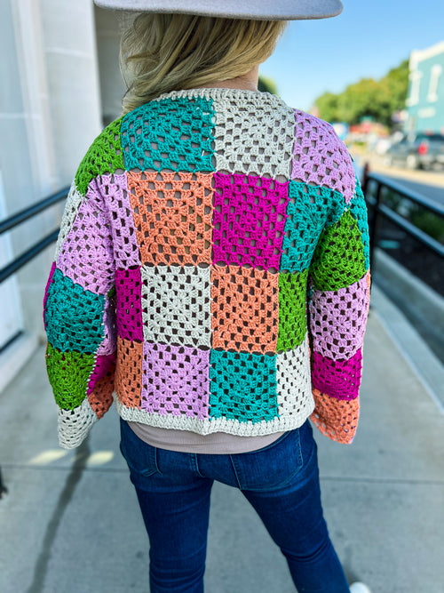 Multicolored Checkered Cardigan