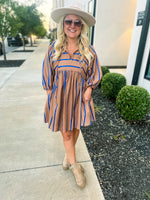 Brown & Blue Striped Dress