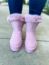 Pink Rhinestone Fur Boots