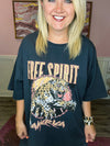 Free Spirit Tiger Graphic Tee-Charcoal