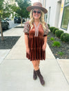 Brown Embroidered Velvet Dress