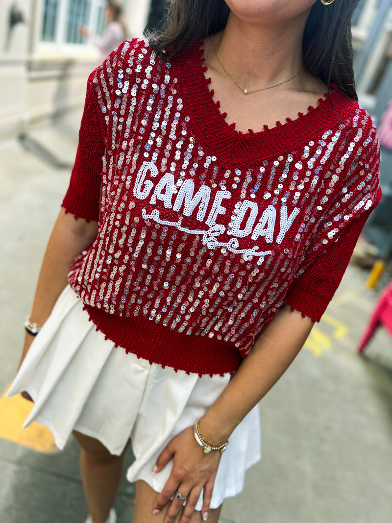 Red Sequin Gameday Top