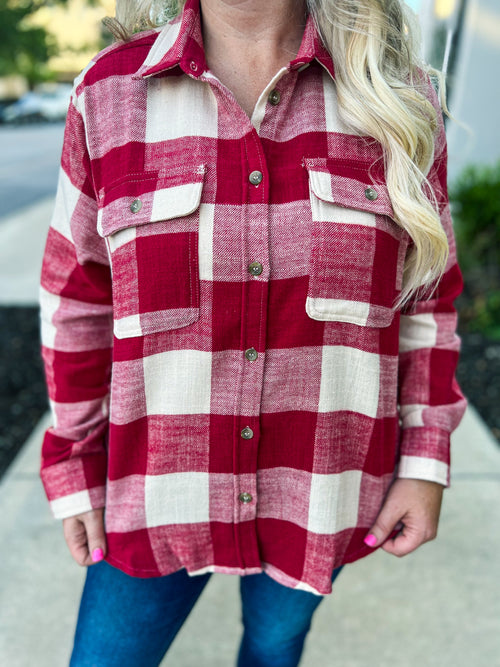 Flannel Button Up-Red