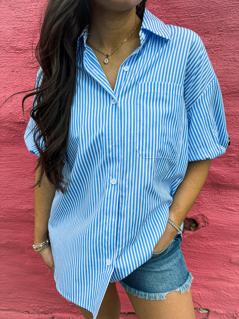 Striped Chambray Leopard Top