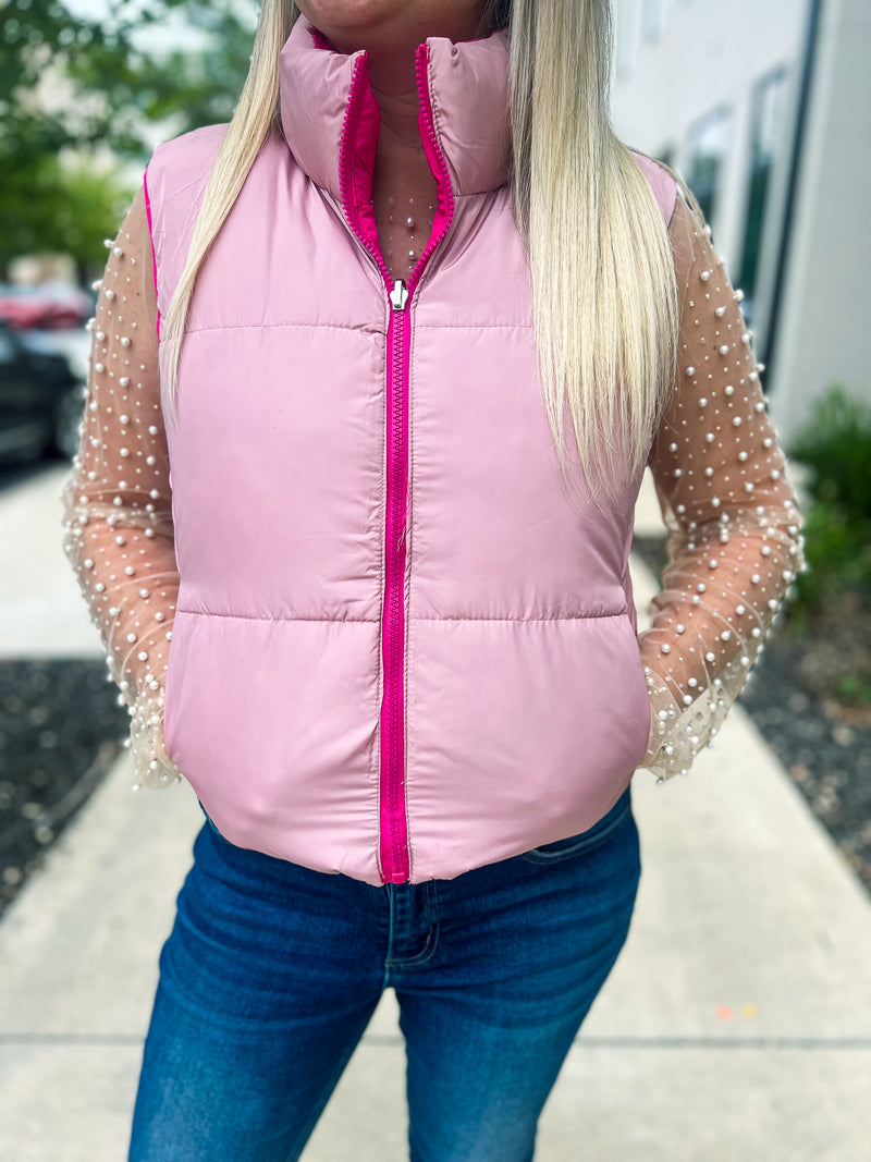 Puffer Vest-Pink