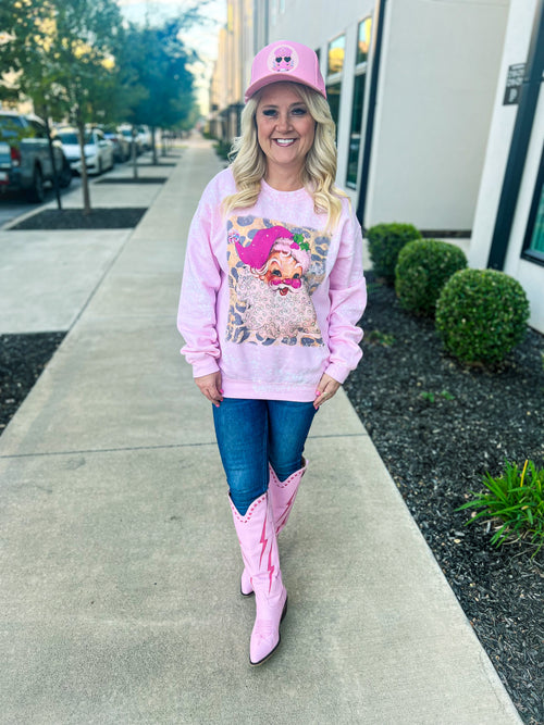 Pink Rhinestone Santa Sweatshirt