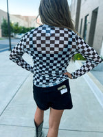 Checkered Mesh Top-Black