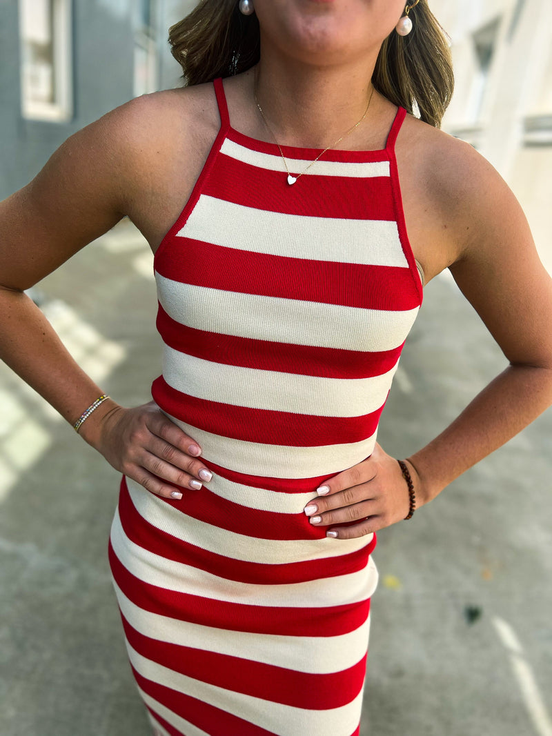 Red Striped Ribbed Tank