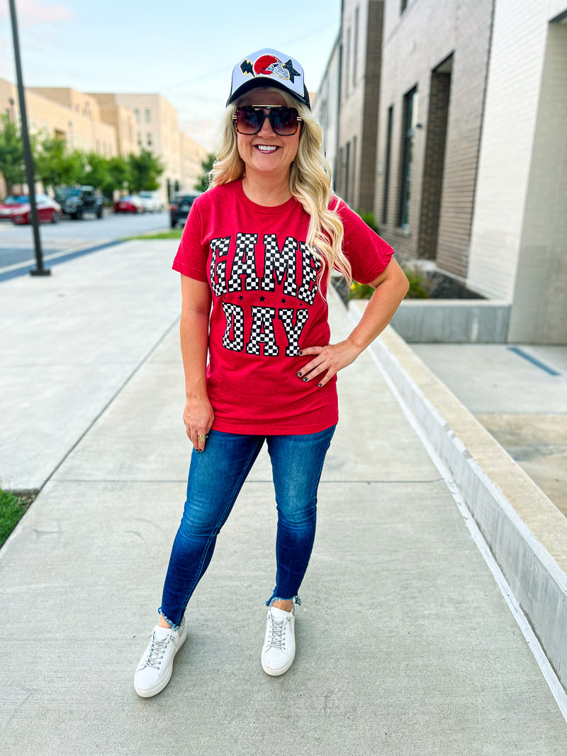 Gameday Checkered Tee-RED