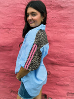 Striped Chambray Leopard Top