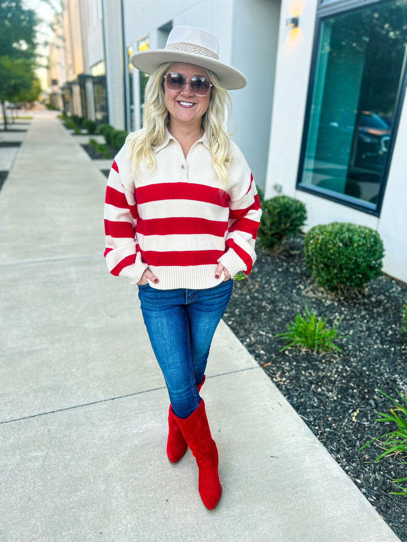 Red Striped Pullover Sweater