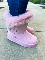 Pink Rhinestone Fur Boots