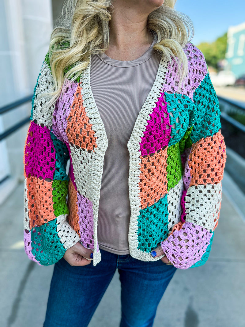 Multicolored Checkered Cardigan