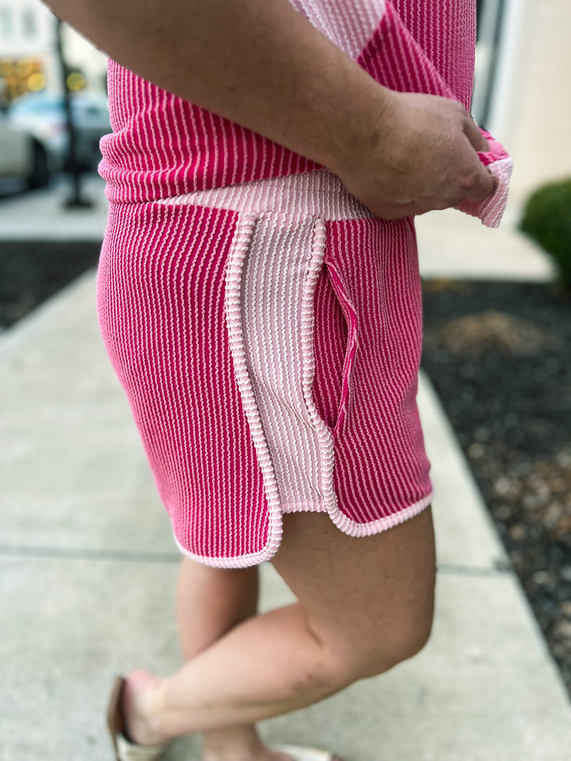 Pink Rib Knit Shorts