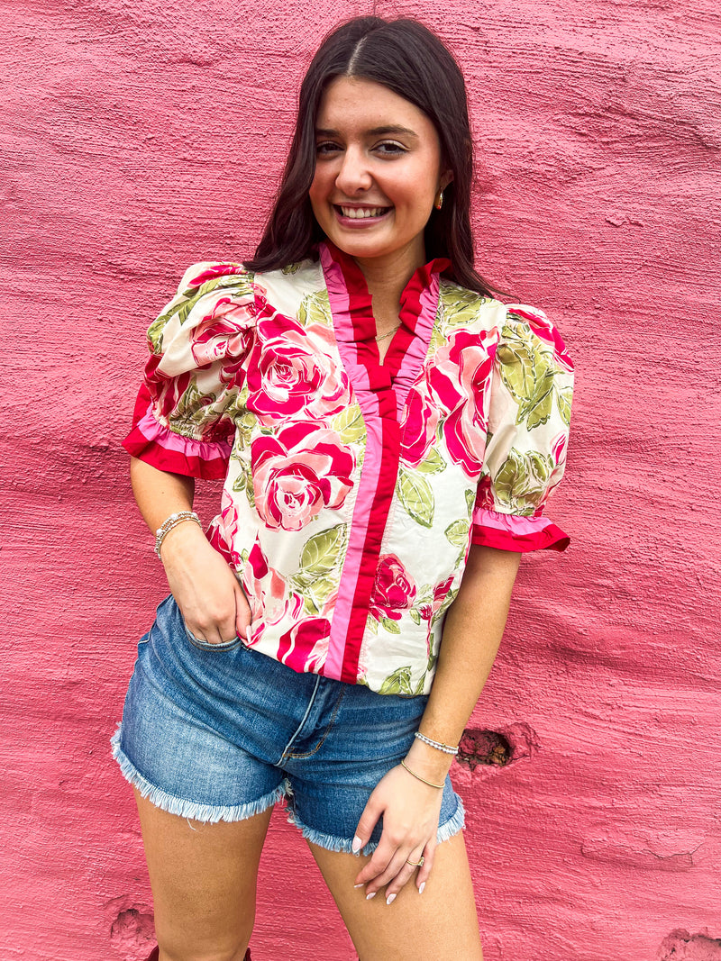 Pink & Red Floral Entro Top