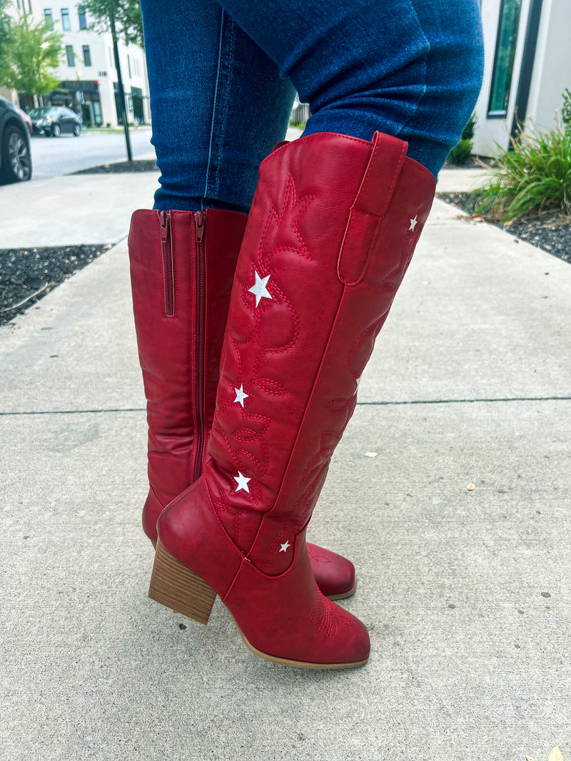 Red Gameday Boots with Stars