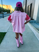 Hot Pink Sequin Button Up