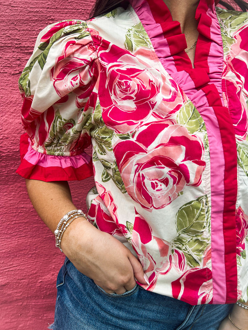 Pink & Red Floral Entro Top