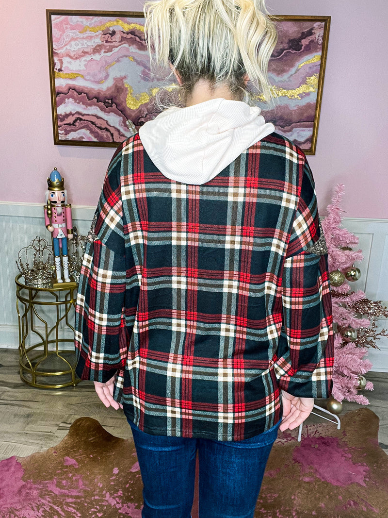 Red Sequin Plaid Hoodie