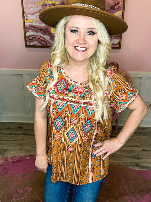 Aztec Embroidered Spring Top