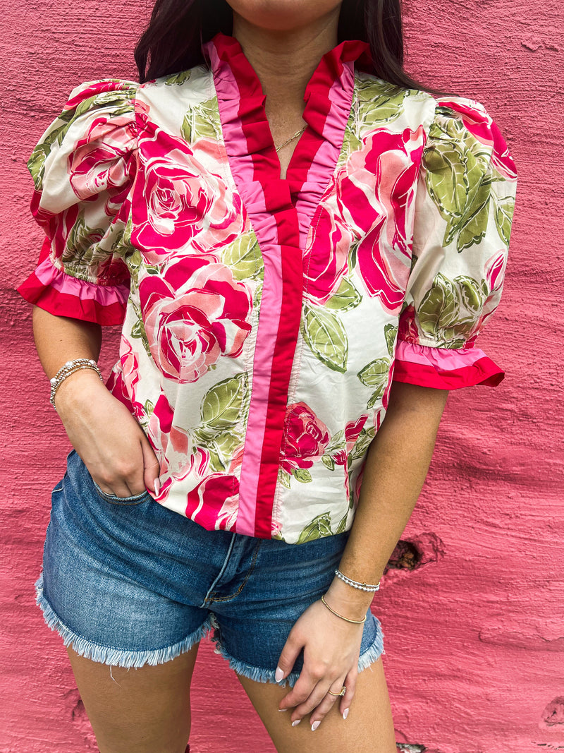 Pink & Red Floral Entro Top