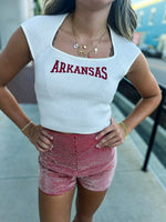 Arkansas Gameday Knit Top-Creme
