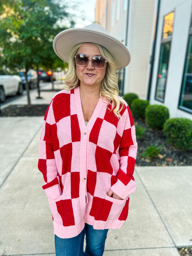 Red Checkered Cardigan