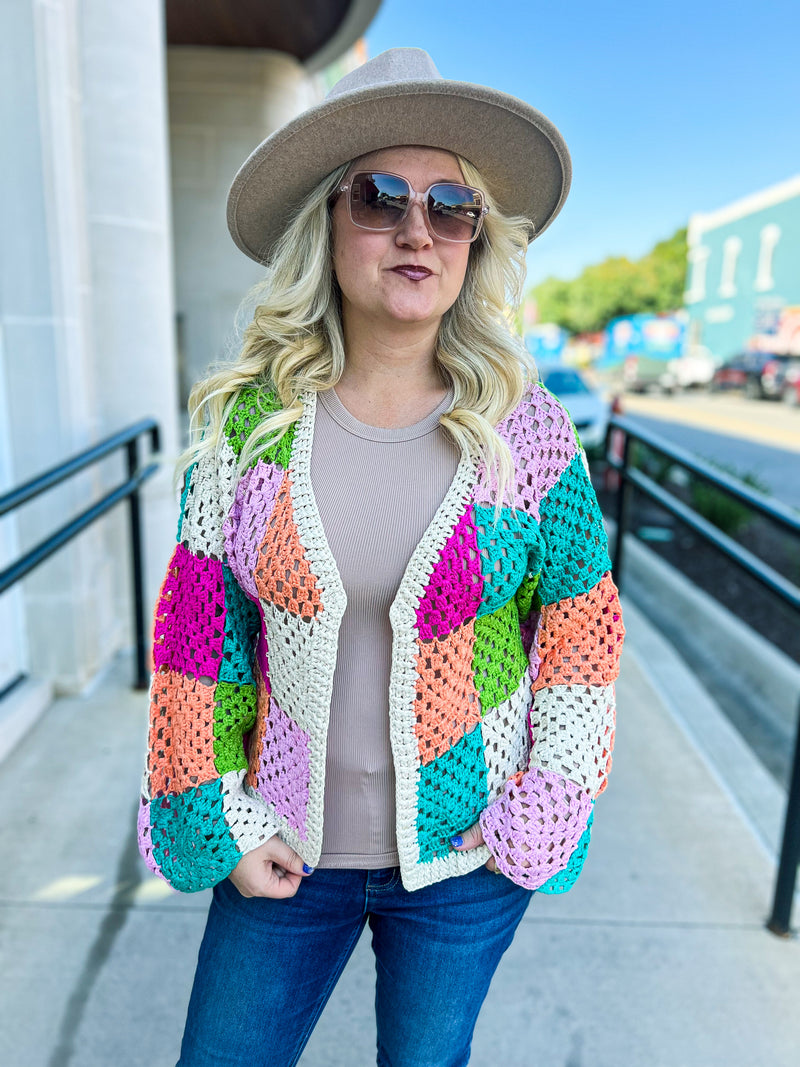 Multicolored Checkered Cardigan