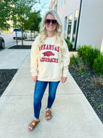 Arkansas Razorback Corded Pullover-Creme