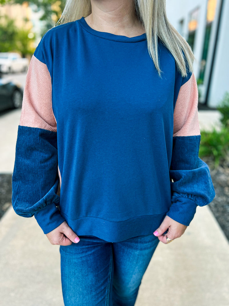 French Terry Dolman Top-Blue