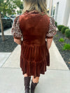 Brown Embroidered Velvet Dress