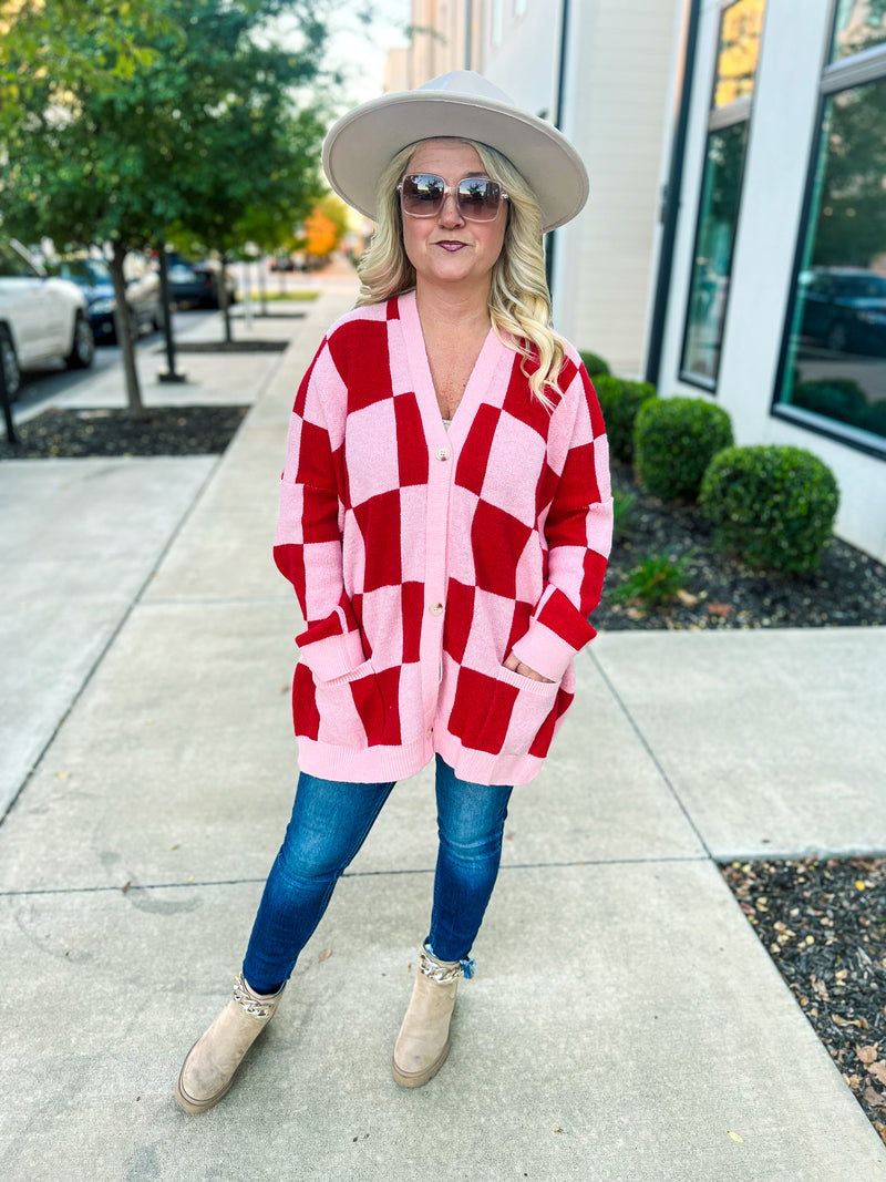 Red Checkered Cardigan