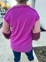 Magenta Ribbed Long Sleeve Top