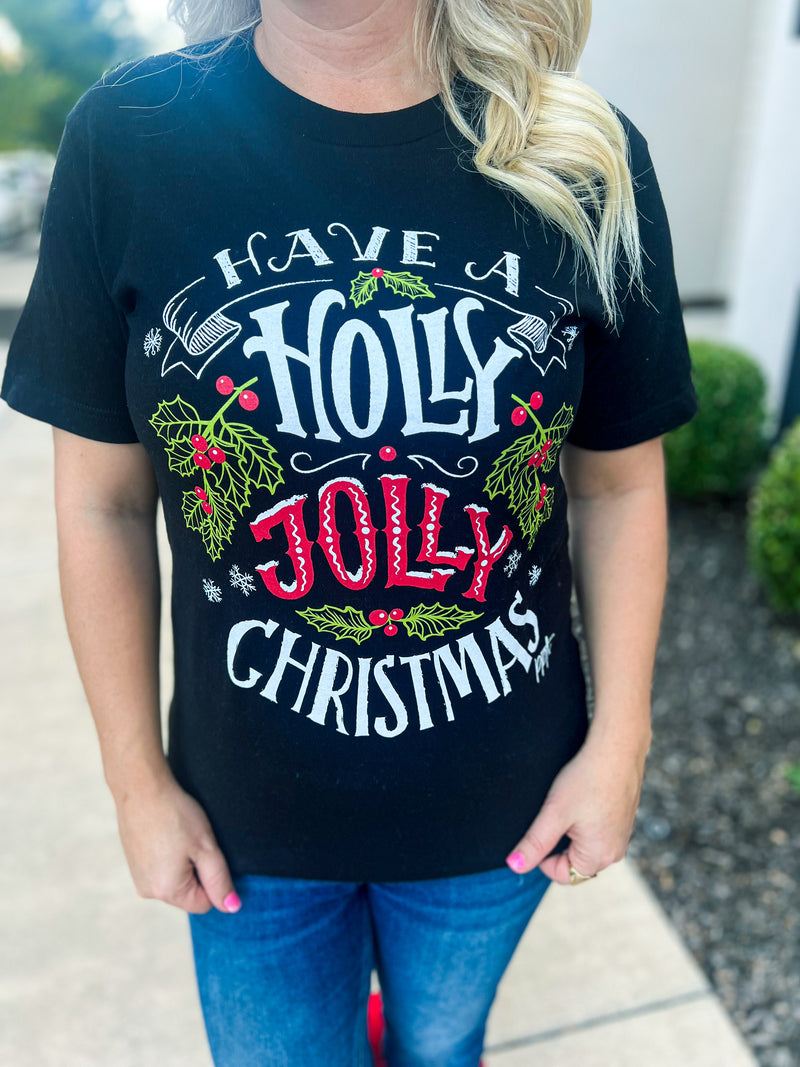 Holly Jolly Christmas Tee-Black