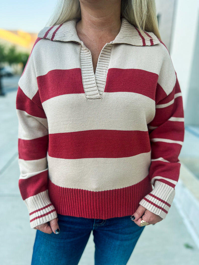 Rust & Creme Striped Sweater