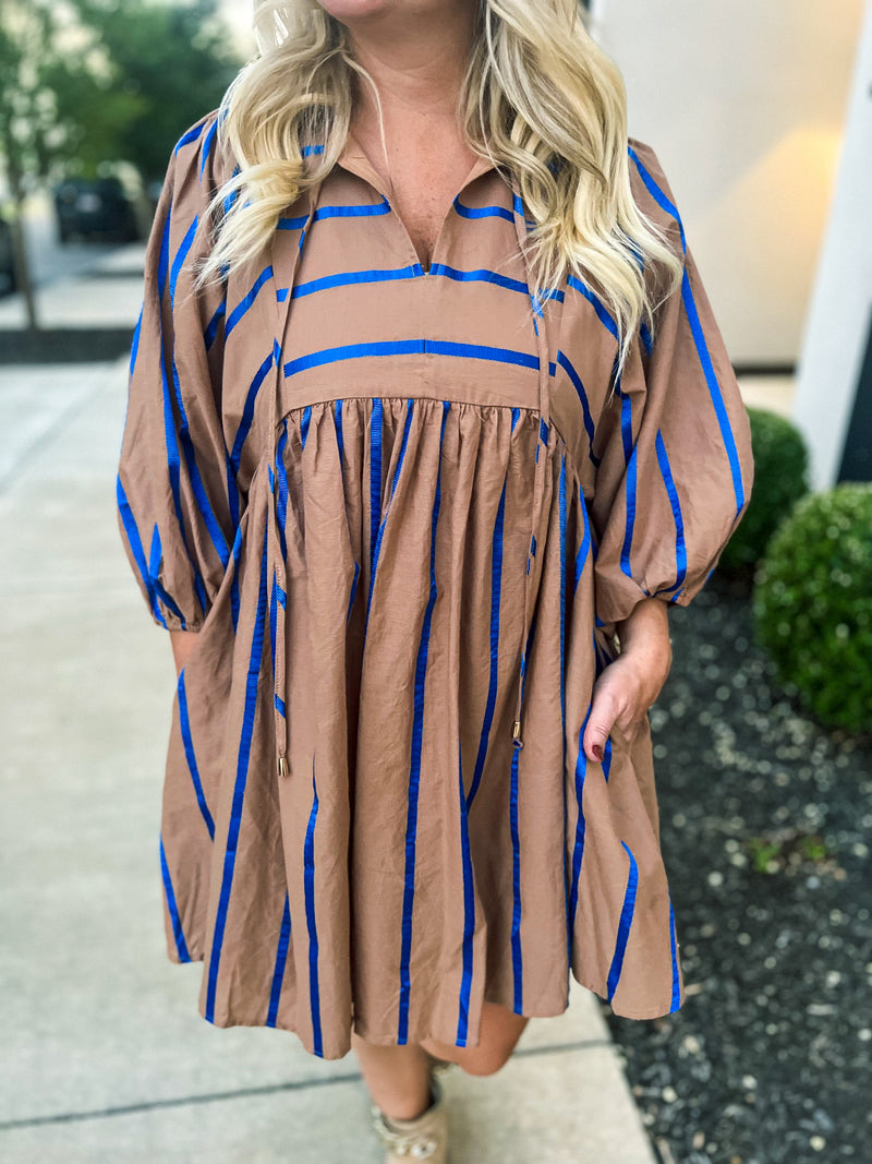 Brown & Blue Striped Dress