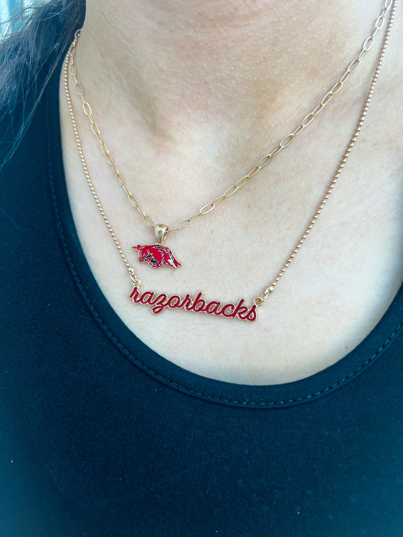 Razorback Script Necklace