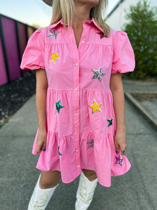Pink Sequin Star Dress