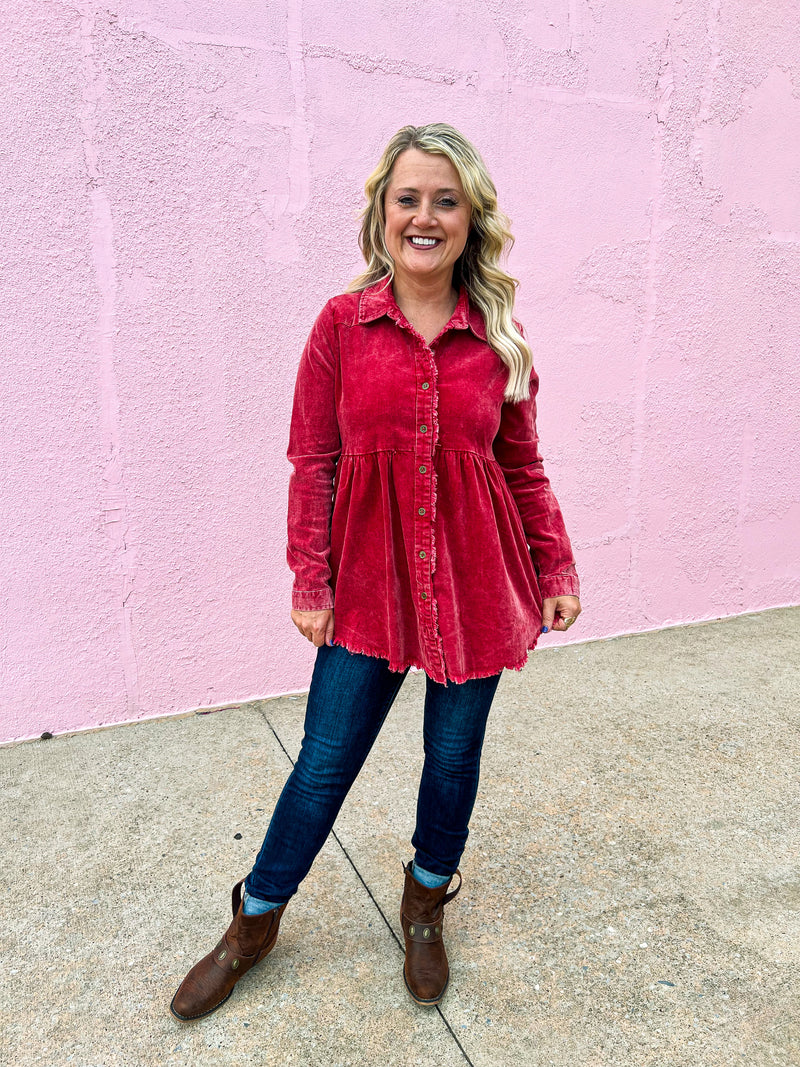 Red Button Up Blouse