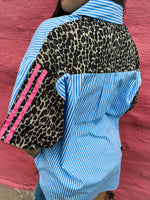 Striped Chambray Leopard Top