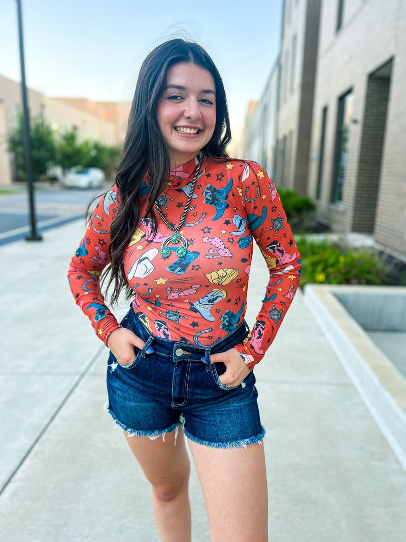 Orange Cowboy Mesh Bodysuit