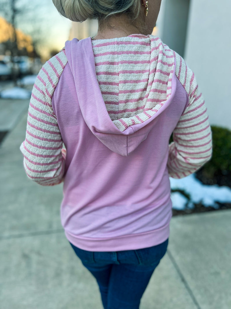 Pink Ribbed Hoodie