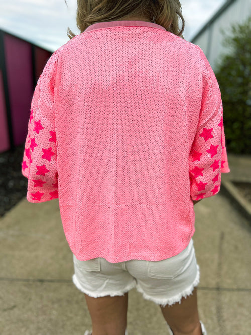 Pink Star Sequin Top